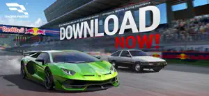 Green Lamborghini Aventador SVJ and a white AE86 at a grid start under a Red Bull banner