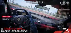 Cockpit view from a Ferrari with a race timer and drift score overlays