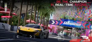 Yellow McLaren-style car racing through a San Francisco street circuit