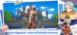 A character in Prontera beside a blue-haired knight — A Fairer Ragnarok, grow with Monthly Pass only