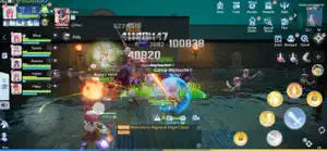 A boss fight with large damage numbers in a dark dungeon