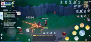 A field battle with skill buttons on the right and a party list on the left
