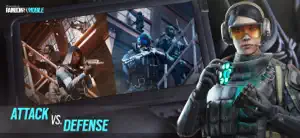 Attack versus defence split screen with a breaching operator and a defender in a helmet