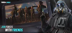 Five operators lined up behind a screen showing the squad gathering