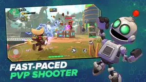Clank next to a firefight in a neon city — Fast-Paced PvP Shooter