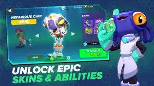 The skins screen with a Nefarious Chip item and an upgrade button — Unlock Epic Skins & Abilities