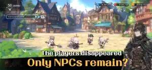 NPC heroes gathered in a fantasy town square, captioned the players disappeared, only NPCs remain