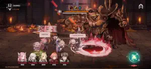 A dungeon boss fight against a horned demon with the party below