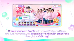 Profile page showing a Studio Step-Up score of 10,168,811, a row of BOYNEXTDOOR UR cards and a candy-themed skin behind the group photo