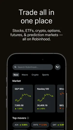 Market screen with S&P 500 at 7,500.58 and Nasdaq 100 beside it