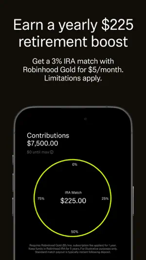 Retirement contributions of $7,500 with a $225 match dial