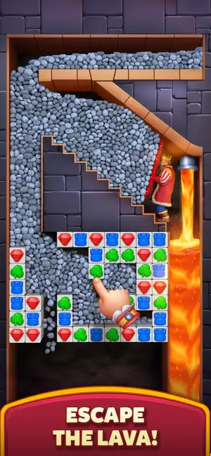 Level with lava pouring down beside the king on a stone staircase