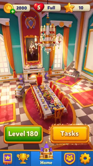 Restored dining hall with a long table and chandelier