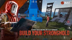 A blueprint of a base beside a watchtower and a builder with a hammer — Build Your Stronghold