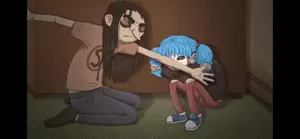 Larry with an arm around a crouching Sal in a dim corner