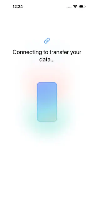 Connecting to transfer your data screen with an animated phone outline