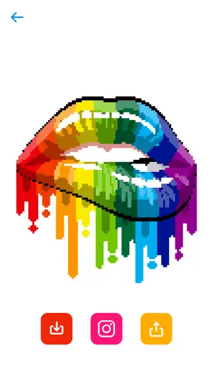Completed rainbow lips artwork with export buttons