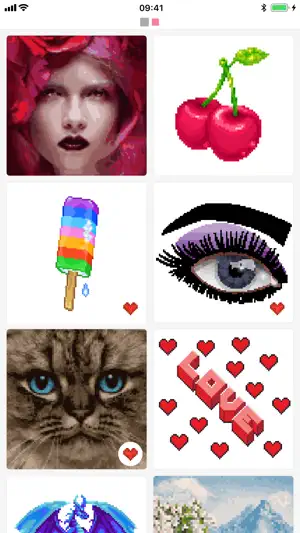 Library feed showing portraits, fruit and animals to colour