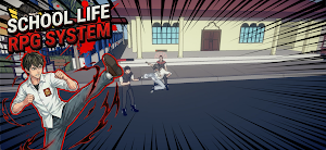 Bayu punching toward the camera as a fight breaks out in a parking lot, captioned school life RPG system