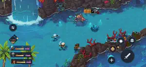 Turn-based fight against crabs on a beach with the action buttons at the right