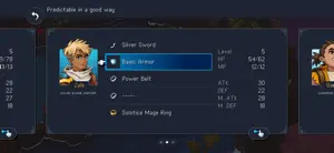 Equipment screen showing Zale's Silver Sword, Basic Armor and Solstice Mage Ring