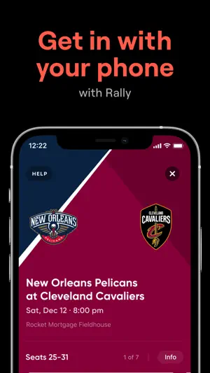Rally mobile ticket for New Orleans Pelicans at Cleveland Cavaliers, seats 25–31, at Rocket Mortgage Fieldhouse