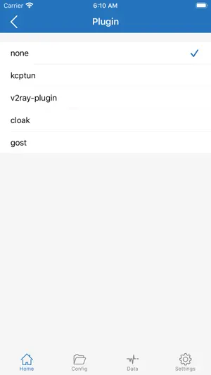 Plugin picker listing kcptun, v2ray-plugin, cloak and gost
