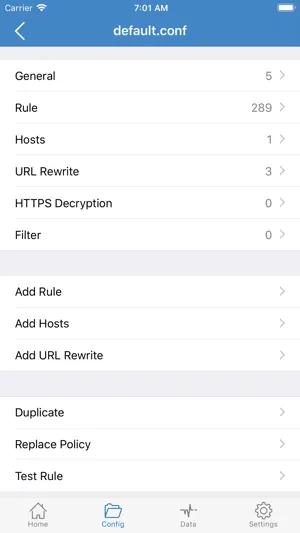Configuration detail showing 289 rules and three URL rewrites