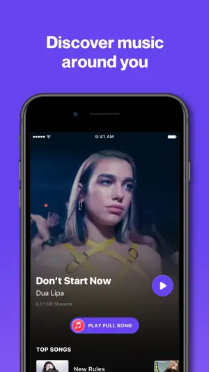Result page for a Dua Lipa track showing 8.1 million Shazams