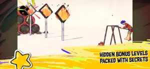 Flaming targets and a bomb beside the swing, captioned hidden bonus levels packed with secrets