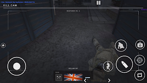 Kill cam replay of a soldier at a doorway with a Union Jack calling card