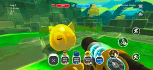 Cat-eared yellow slime in the green Moss Blanket, the vacpack nozzle raised