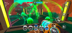 Green energy dome of a corral with slimes inside and a plort tank meter