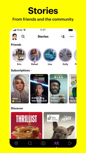 Stories tab with friends, subscriptions and publisher content