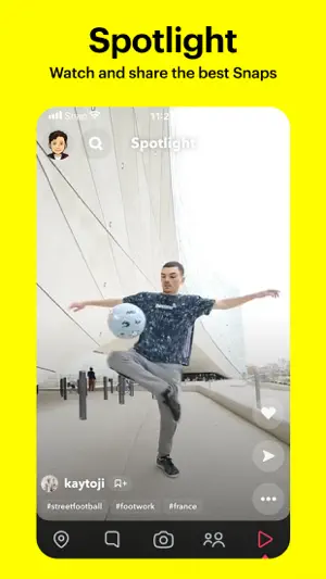 Spotlight vertical video feed with hashtags under a clip