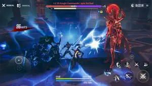 Night battle showing a 96-hit combo against a glowing red enemy
