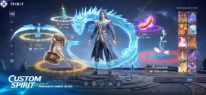 Custom Spirit screen with an ice dragon form beside the hero and a stat panel