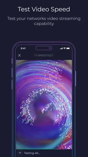 Video Test playing a colorful fiber-optic clip while it checks 4K streaming