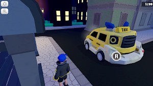 The hero beside a yellow taxi on a night street, ready for the next job