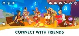 Players and villagers around a campfire with music notes rising — Connect With Friends