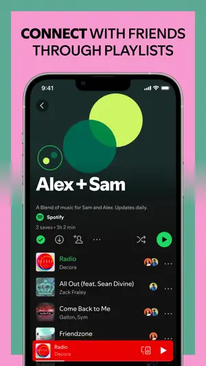 Blend playlist Alex + Sam, described as updating daily for two listeners