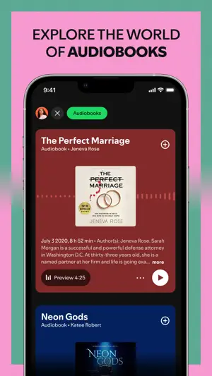 Audiobook page for The Perfect Marriage with an 8 hour 52 minute runtime