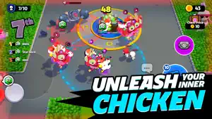Squad of chickens swarming an opponent in an arena