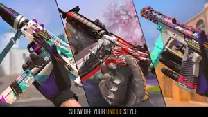 Three weapon skins displayed as promotional art