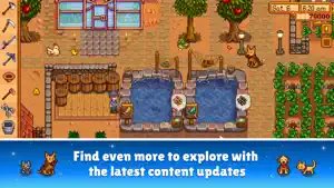 Fish ponds and orchard beside the farmhouse, captioned find even more to explore with the latest content updates