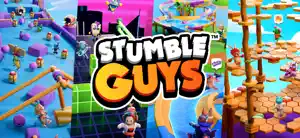 Title art over an obstacle course full of tumbling characters