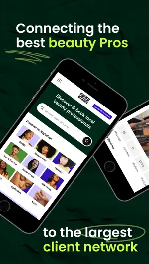 Home screen with a Discover & book local beauty professionals search bar and category tiles for Braids, Men's Haircut, Silk Press and Nails