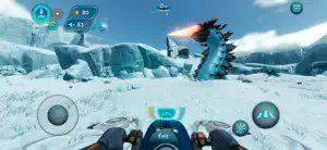 Standing on the frozen surface with a snow-covered ridge and a sea creature on the ice
