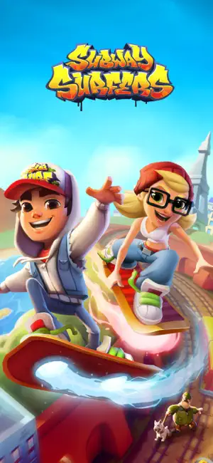 Title art with two characters riding hoverboards along the tracks