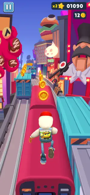 Neon city run at a two-times multiplier with 1,090 points